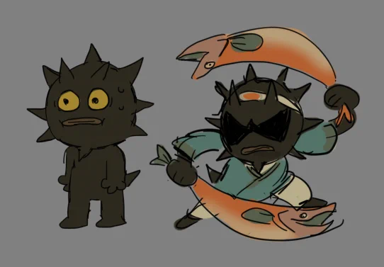 I've got a new character... uhm... yes... he is a sea ​​urchin... and he has his own fish store... 