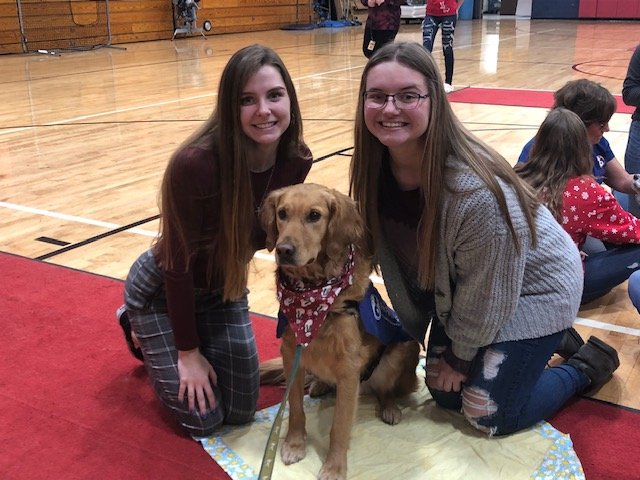 AFalconFacts's tweet photo. Seniors Logan Franczkowski and Jenna Chmelik raised over $250 for Pet Partners today. The girls organized for the non-profit to visit with a small group of dogs. Students and staff were asked to give a $1.00 donation in order to pet the dogs. #SeniorServiceProject https://t.co/hLAUuD4WiO