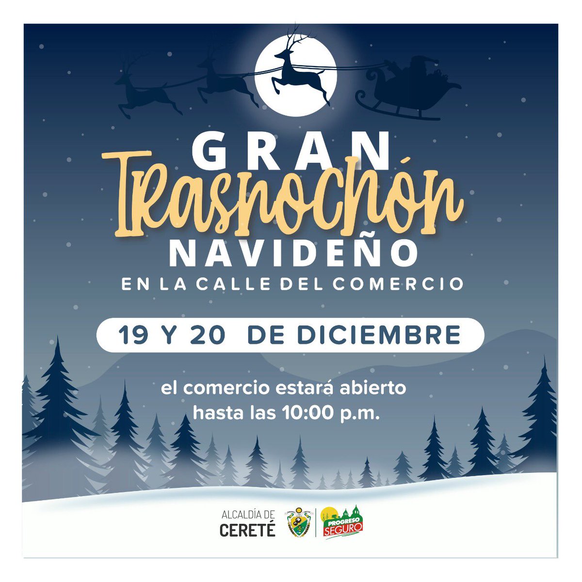 ¡Gracias por su apoyo! Contamos con la cultura ciudadana de los cereteanos para este trasnochón de navidad en la calle del comercio el jueves 19 y viernes 20 de diciembre. Habrá acompañamiento de la Policía Nacional y tránsito exclusivo de peatones por la zona. #ProgresoSeguro