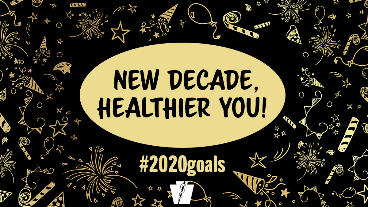 PAHealthDept's tweet photo. Start the new #decade with a healthier YOU: 
💉 get a flu shot
👏 wash hands
🏃 get 150 min exercise/week
🍓 eat more fruits + veggies
🚭 quit smoking
💤 get 7 hours sleep daily
☀️ wear sunscreen + bug repellent
⚕️ get a checkup
🍷 avoid excessive alcohol #2020goals https://t.co/3ERoXcgWzN