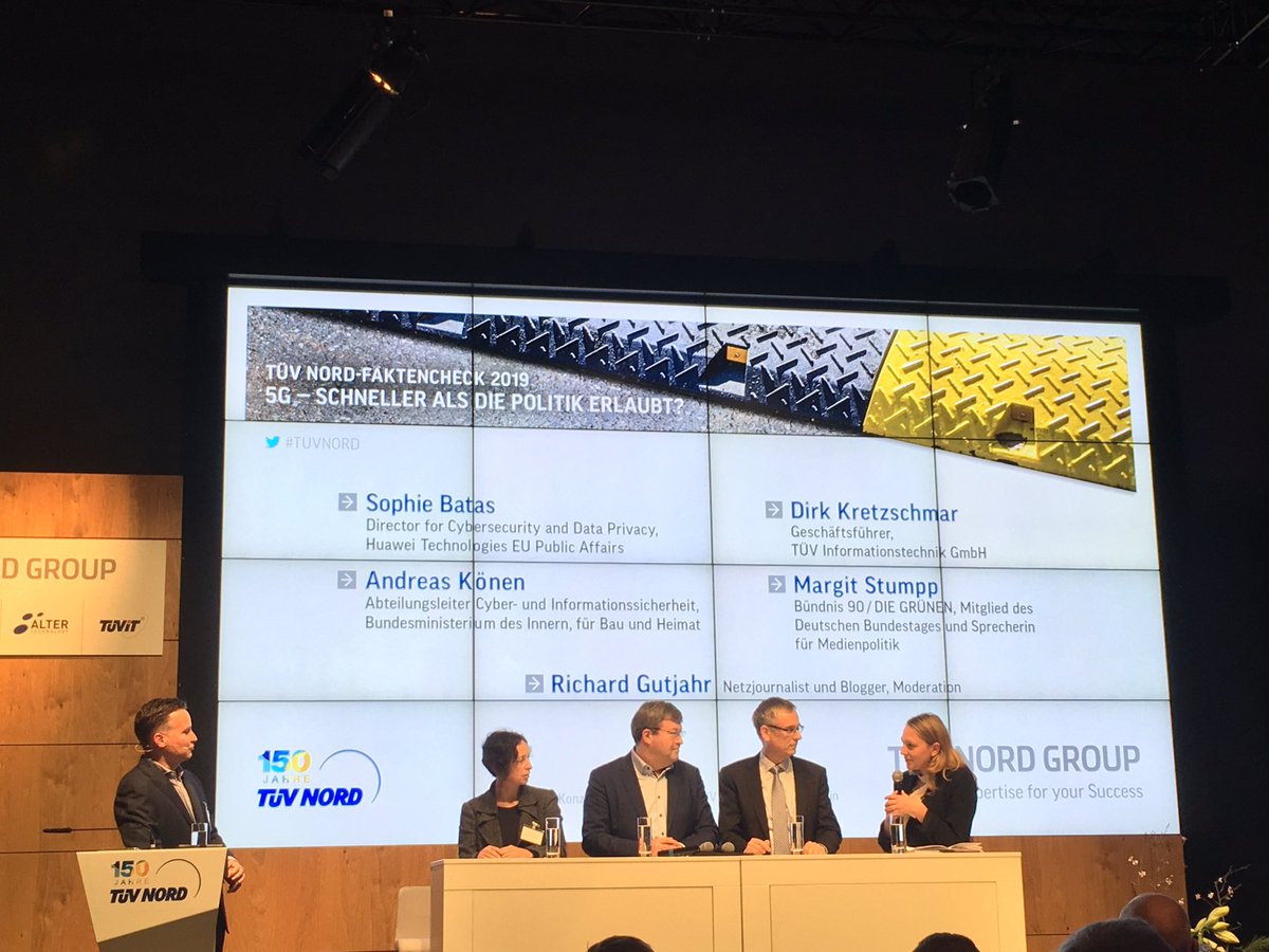tuevnord's tweet photo. Jetzt geht's um sichere #5G Infrastruktur, #Huawei, Chancen der Offenlegung von #Quellcodes und notwendige Regularien mit Dirk Kretzschmar @TUV_IT, @margit_stumpp, Andreas Könen vom @BMI_Bund und Sophie Batas von @Huawei #TÜVNORD #Faktencheck #cybersecurity https://t.co/JsthO9u7BB