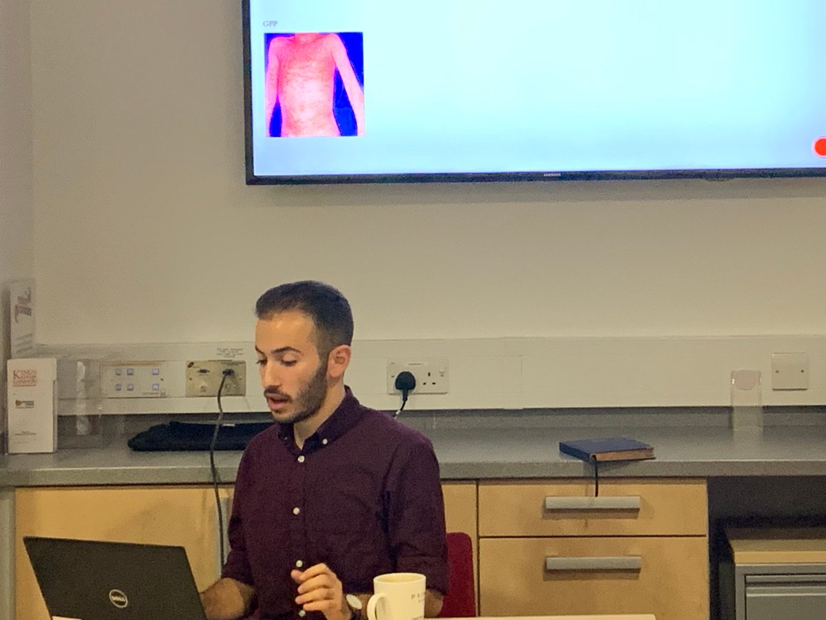 GroupCapon's tweet photo. The Capon group at the latest Psoriasis Patient and Public Involvement meeting at Guy's Hospital. Talks given by Dr Satveer Mahil and Clinical Psychologist Dr Rhiann Jamieson. PhD student Thanos Niaouris, funded by @PsoriasisUK, presented his work. #KCL https://t.co/RMzXipnACK