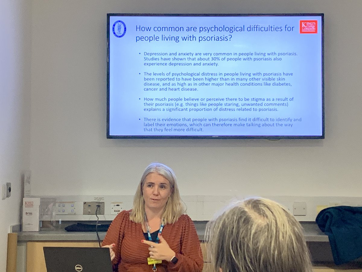 GroupCapon's tweet photo. The Capon group at the latest Psoriasis Patient and Public Involvement meeting at Guy's Hospital. Talks given by Dr Satveer Mahil and Clinical Psychologist Dr Rhiann Jamieson. PhD student Thanos Niaouris, funded by @PsoriasisUK, presented his work. #KCL https://t.co/RMzXipnACK