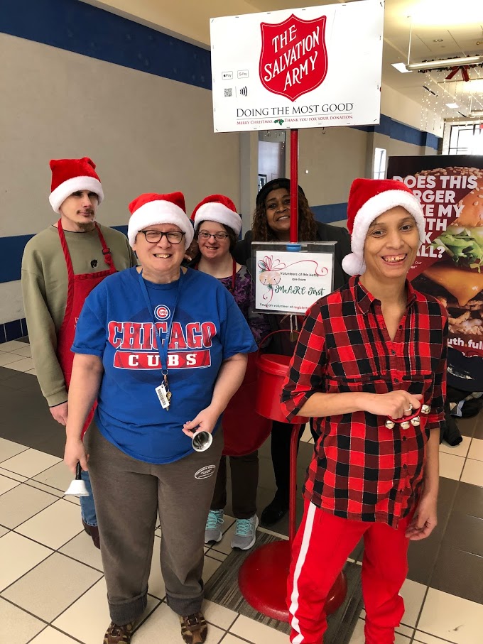 Marcfirst's tweet photo. A few of our friends from Marcfirst rang bells for The Salvation Army at Kohl's in Eastland Mall. 'Tis the season for giving back! #marcfirst #holidayspirit https://t.co/b7ypw3HI36