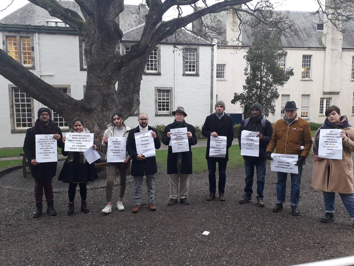 fayaz_kacho's tweet photo. Today’s meet at the University of St Andrews Scotland in solidarity with Jamia, Aligarh and other universities in India. 
We shall fight; we shall win.
#StAndrewsAgainstCAA
#CAAProtest 
#JamiaProtests https://t.co/KlODtEHHhL