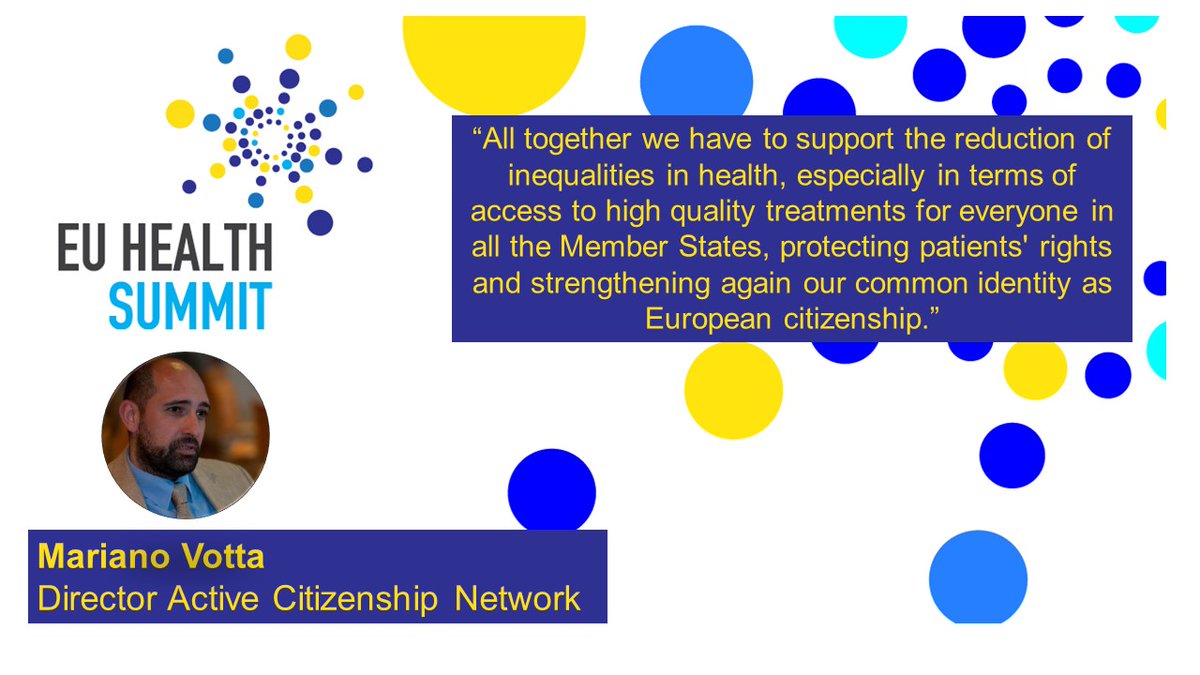 Vision4Health's tweet photo. What is your #VisionForHealth? All together we have to support the reduction of inequalities in health, protecting patients' rights and strengthening our common identity, says Mariano Votta @activecitnet #EUHealthSummit https://t.co/qIoHCBDnmc https://t.co/XUuHmtjCqt
