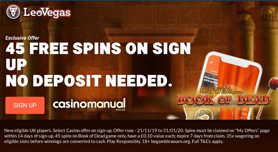 Sign up at LeoVegas to get 45 exclusive no deposit free spins: casinomanual.co.uk/exclusive-45-n…