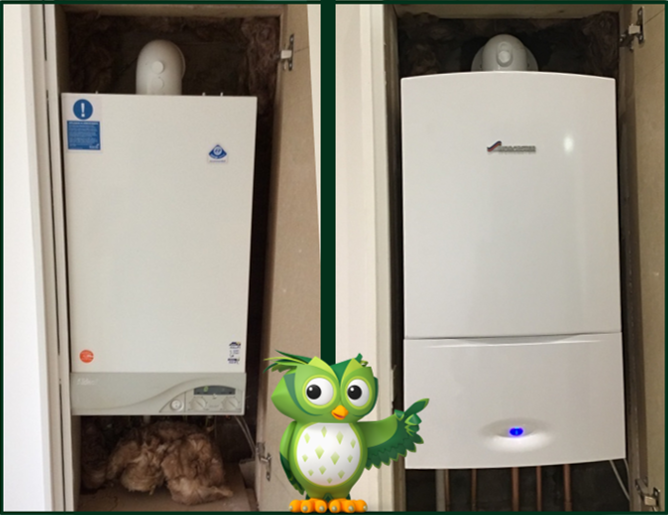 wiserandwarmer's tweet photo. Warmer and wiser - another brand new Worcester Greenstar to replace a tired old combi - Owlfred approves! https://t.co/qxYJbO7kUO