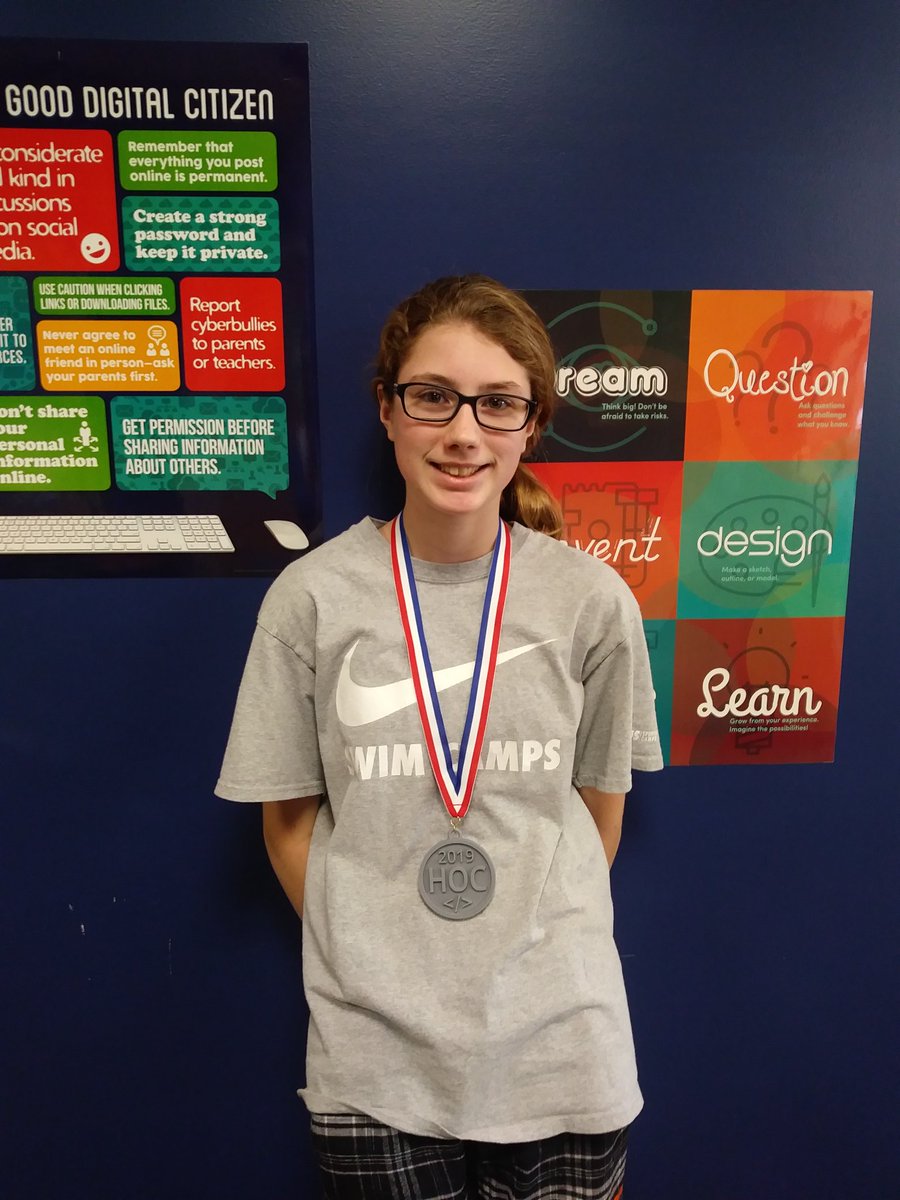 EYMSMediaCenter's tweet image. Congrats to Leah for being one of our top 5 coders during #hourofcode last week!  She coded a total of 23 hours over the course of 7 days. Way to go Leah!  #coding #eyknightscode #GirlsWhoCode