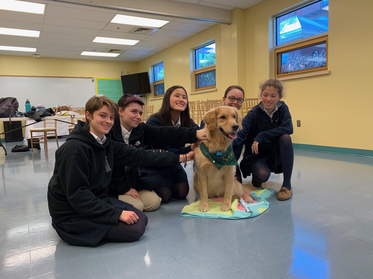 St Mary Academy Bay View attends to minds and hearts. Abby is visiting with students exam week. Calming and fun! #StMaryBayView