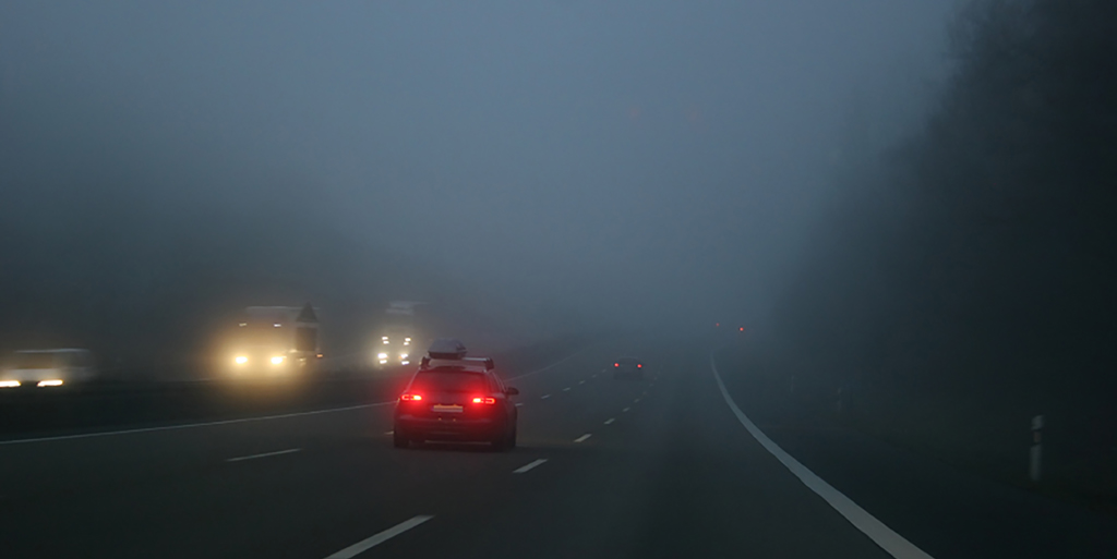 Fog can impact visibility on the road. When heavy #fog hits, remember to turn your headlights on (or use fog lights) and use road markings as a guide. #KnowYourPartBC to drive smart. #ShiftintoWinter