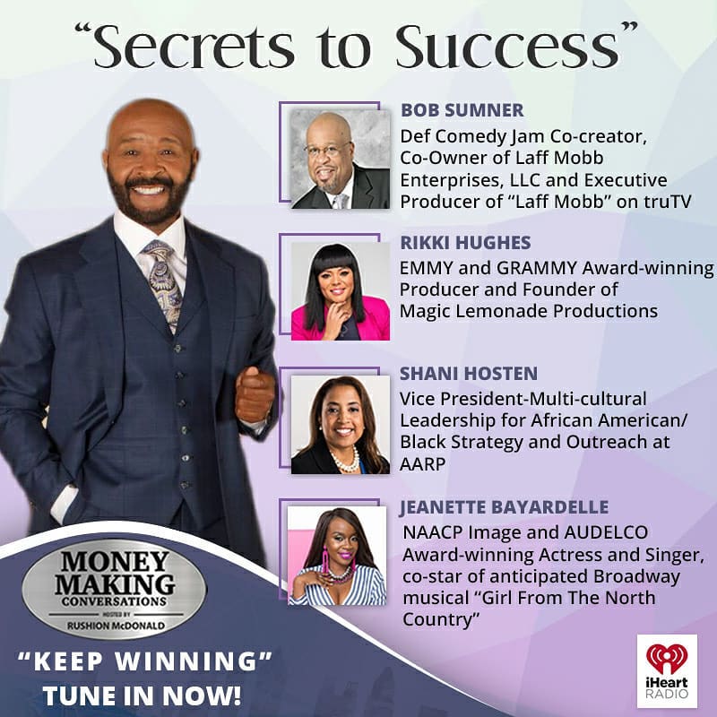 RushionMcDonald's tweet photo. My latest episode of #MoneyMakingConversations features interviews with #BobSumner, #RikkiHughes, #ShaniHosten, and #JeannetteBayardelle. Listen now to hear some great business success tips! ➡️https://t.co/adVwc6JeGj #AskMMC #KeepWinning #SecretsToSuccess #business https://t.co/GhjCIhBRbm