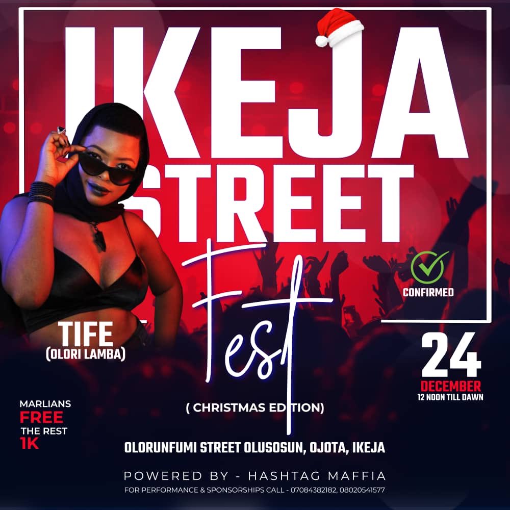 smconlineng's tweet photo. IKEJA STREET FEST π₯π₯
Who is ready to have some good time?
@tifedewah OLORI LAMBA
@hashtagmaffia
#HASHTAG #ENTERTAINMENT & more performances
#hashtagentertainment #street #ikejastreetfest #party #eve #β€οΈ#christmas #edition #whoisready #goodtime #comehavefun #jam #SMConline https://t.co/6IxAKMrN39