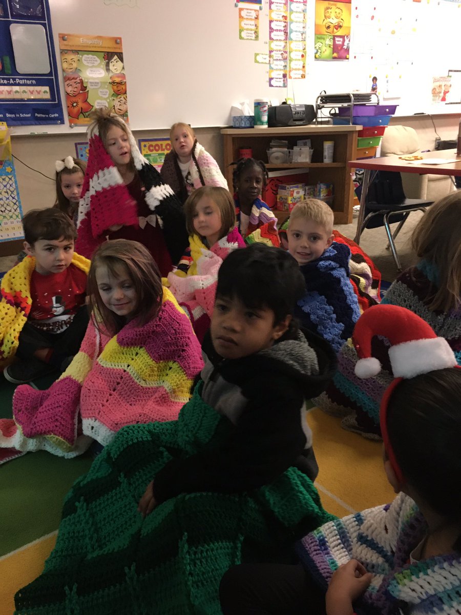 cklloyd87's tweet photo. Mrs. Wagner’s kindergarten class received beautiful gifts from some local friends. Each student received an afghan to take home for the holidays. Thanks for the 💕 Korvers for Kids Charity! #together #murphybulldogs #learnbps https://t.co/p31jOawHyH