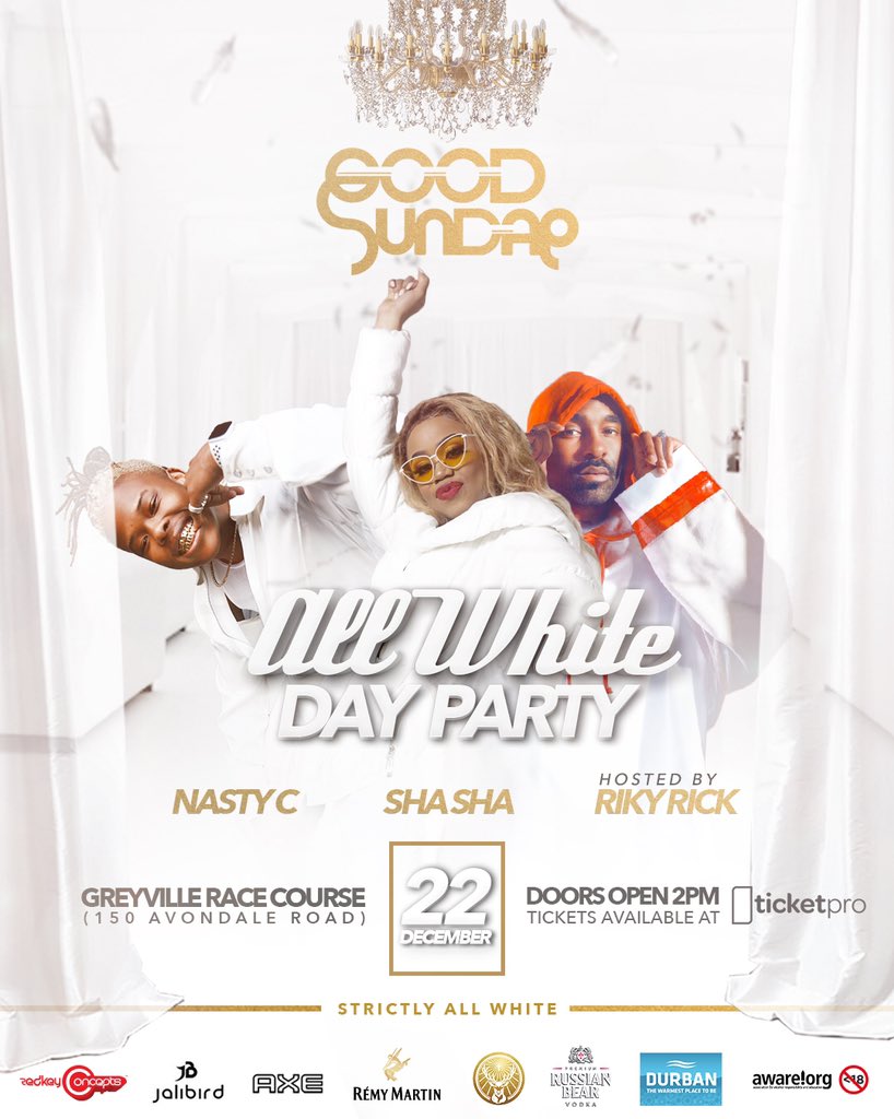GoodSundae's tweet image. 🚨 Goodsundae All White 🚨#AllWhiteDayParty what better way to spend summer

@nasty_csa 
@shashaoffucial1 
Hosted By:
@rikyrickworld 

Alongside your fav Dj’s 

📆 22 DECEMBER 2019
Limited tickets @ticketpro
Table bookings are essential ‼️
redkeyconcepts@gmail.com