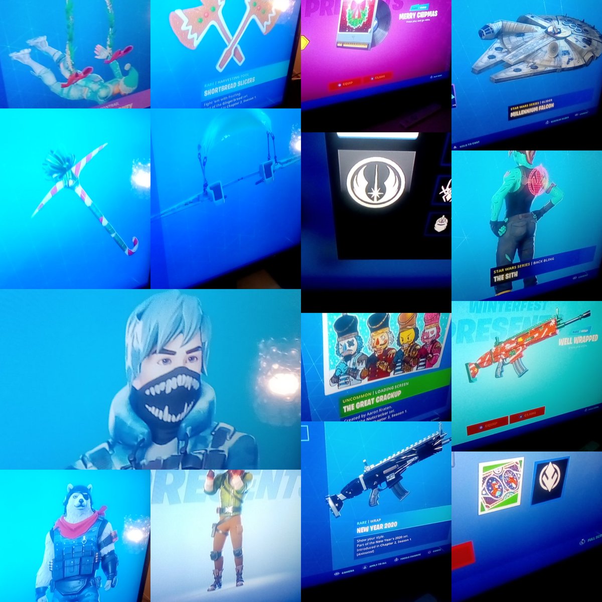 hypexleaks_'s tweet photo. Here are all the Winterfest present rewards of 2019-2020 
#Fortnitewinterfest #Fortnite #FortniteChapter2 #FortniteXStarWars #Fortniteleaks https://t.co/yARN7WLYnl https://t.co/LvrGPvBncS
