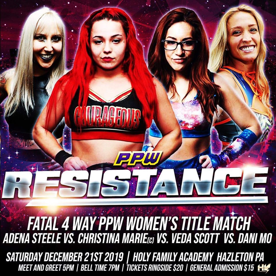 theRaceReels's tweet image. This Saturday Night! @itsvedatime returns to PPW to finish what she failed to do last February but this times the challenge is bigger! @itsvedatime vs. @PowerStrongxo vs. @Zebraaap vs. @_AdenaSteele! Get your tickets now @ ppwwrestling.com/shop! #PPW #Resistance #ItsVedaTime