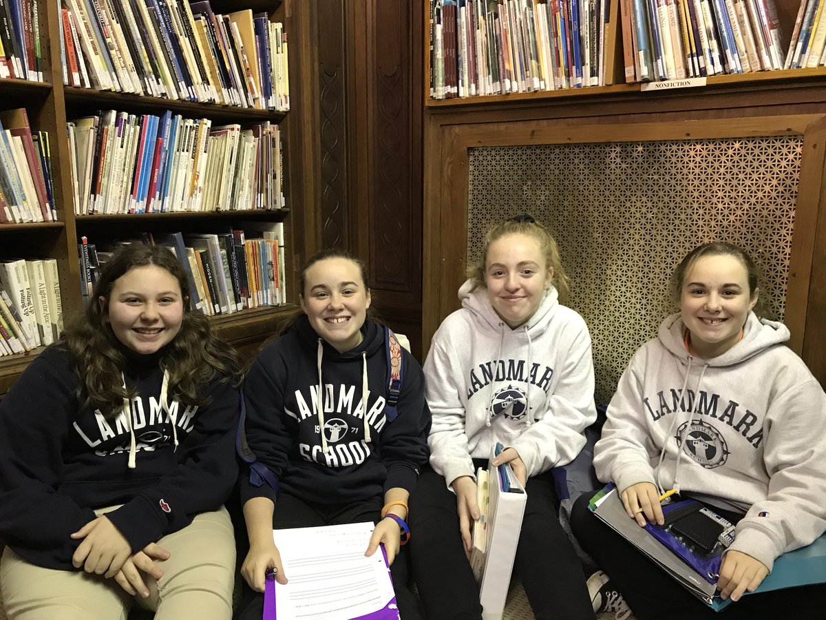 LandmarkSchool's tweet photo. Hey! It's matching sweatshirt day! These Landmark students are getting cozy in the library to start on some homework.
#dyslexia #milkbreak #homeworkgroup https://t.co/zevgTfT4j2