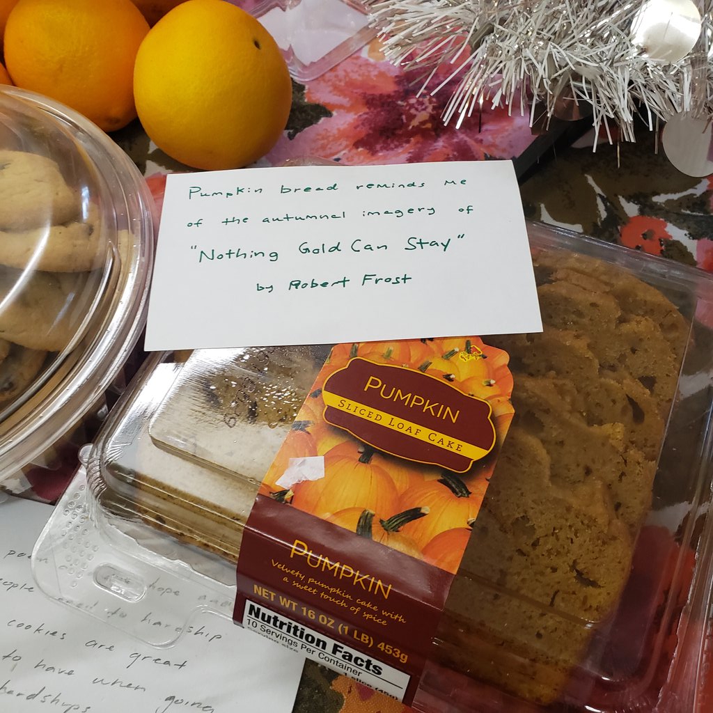 SmithTeela's tweet photo. Poetry Cafe "Food as Poetry ". Students brought food to represent poems or poets at the close of AP Poetry unit 2 #aplit #gdtbab #proudtobeLBUSD #adventuresinteaching https://t.co/YFxv7guokF