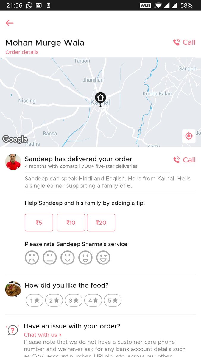 harman087's tweet photo. @zomatocare I didn't receive my order and it's showing delivered, your chat service is not even responding! https://t.co/BZBsW0twIo