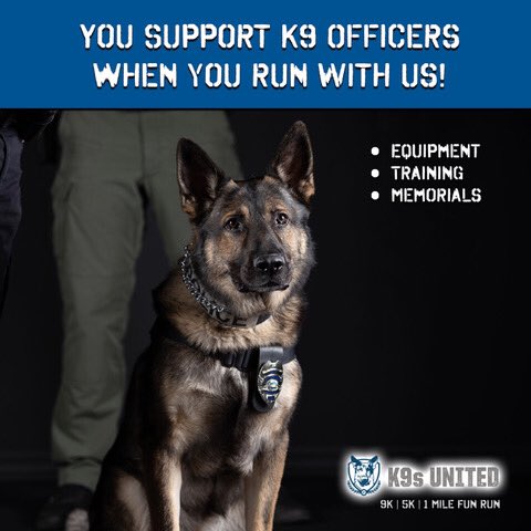 K9sUnited's tweet image. Everyone who participates in a #K9sUnited event supports our K9 Officers. 🚔🐕 When you run it raises money we use to provide essential equipment and training. 💙🐾 Get all the details: K9sUnited.org Thank you for helping us, to help them. 
#K9Partners #K9Unit #LEO