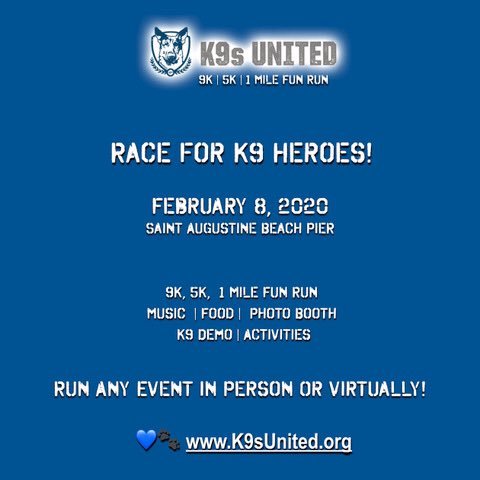 K9sUnited's tweet image. Everyone who participates in a #K9sUnited event supports our K9 Officers. 🚔🐕 When you run it raises money we use to provide essential equipment and training. 💙🐾 Get all the details: K9sUnited.org Thank you for helping us, to help them. 
#K9Partners #K9Unit #LEO