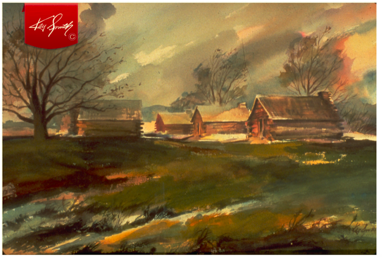 ArtistKaySmith's tweet photo. I was assigned to paint Company Street, the row of crude huts that sheltered the men who followed General George Washington. It was a difficult composition. I could see no main focal point.  Read more at....
https://t.co/ce6jQuK8Ju https://t.co/MO8QPNobNV