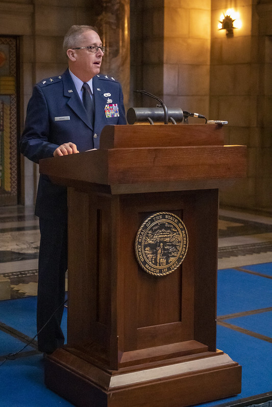 NE_TF1's tweet photo. NE-TF1 was among several dozen honored at the State Capital Rotunda by Gov. Ricketts and First Lady Susanne Shore for their role in helping save lives of fellow Nebraskans during the 2019 floods @IAFFLocal644 @LNKFireRescue @OmahaFireDept @GIFireDept @PapillionFire @GovRicketts https://t.co/RdA2K0RI4i