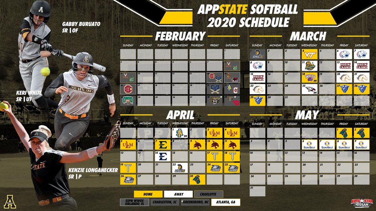 AppStateSB's tweet photo. Mark your 🗓! The 2020 schedule is HERE 🥎🏔 

Full details: https://t.co/d6XtqL7mwP https://t.co/i2uTfioMTq