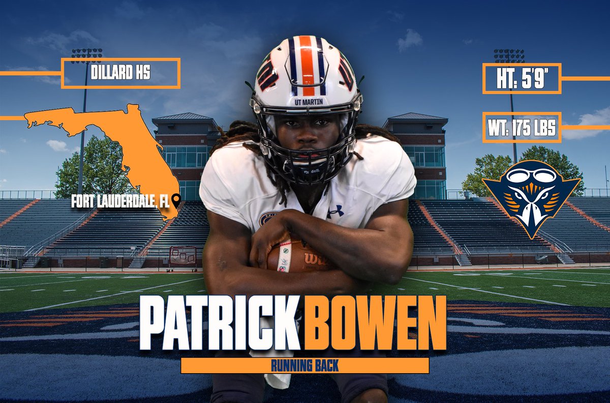 UTM_FOOTBALL's tweet photo. Welcome to the Skyhawk Family, RB Patrick Bowen from Fort Lauderdale, FL!! 🔶🔷🏈
My Why: “Because of the true love of the coaches & all the good things I hear about the town.” -@7patrickbowen
#NSD20
#UTM20XX
#MartinMade https://t.co/YysT9cvKi3