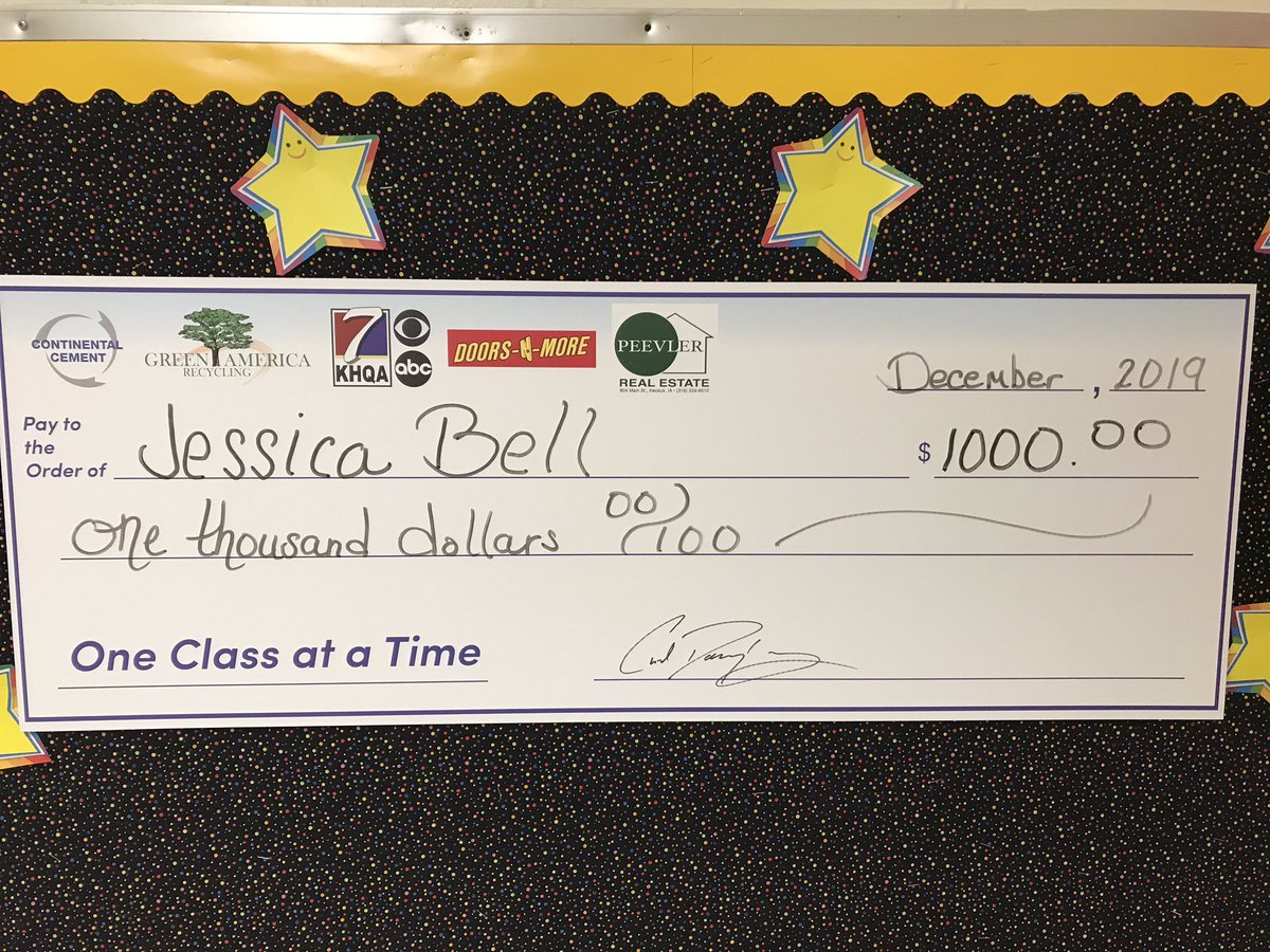 Special thanks to @KHQA , @KHQAChad , Peevler Real Estate, &  Doors-N-More for coming to Hamilton Elementary and presenting this to Mrs. Bell for her 6th grade Science classes!  #OneClassataTime