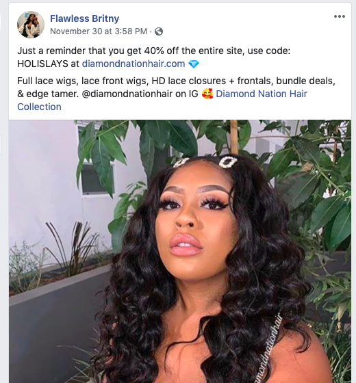 UDontDisclose's tweet photo. .@BritnyBanks DID NOT disclose #ad #sponsored post for @dnationhair cc @FTC https://t.co/EVwQEXgVS4 https://t.co/Hjmx6G8Xuc