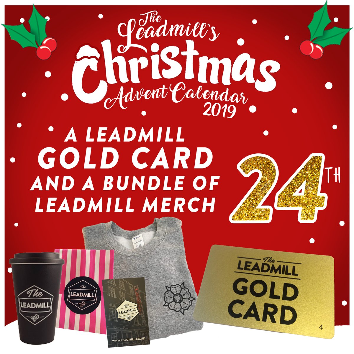 Leadmill's tweet photo. Day 24 of the Leadmill Advent Calendar! Our last day of the advent calendar! 

WIN A LEADMILL GOLD CARD (FREE ENTRY TO ALL EVENTS TILL SEPTEMBER) AND SOME LEADMILL MERCH! 

For a chance to win just RT and follow!

Winner announced Friday! 

MERRY CHRISTMAS SHEFFIELD! https://t.co/950JXn28rj