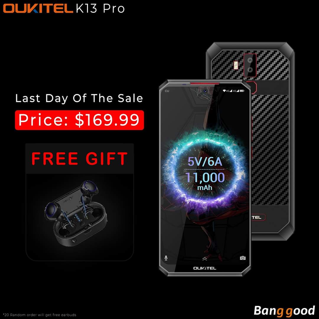 oukitelmobile's tweet photo. Last day of sale📣

It's your last chance to get #OUKITEL #K13Pro at a unbelievable price of $169.99 only and also get a chance to win 20 free wireless earbuds😍🤩
Don't wait! Order Now>> https://t.co/ogXnkJKV05
#Banggood #Sale #Freegifts #offers #MorePower #Onotch https://t.co/bG4njzMQRL