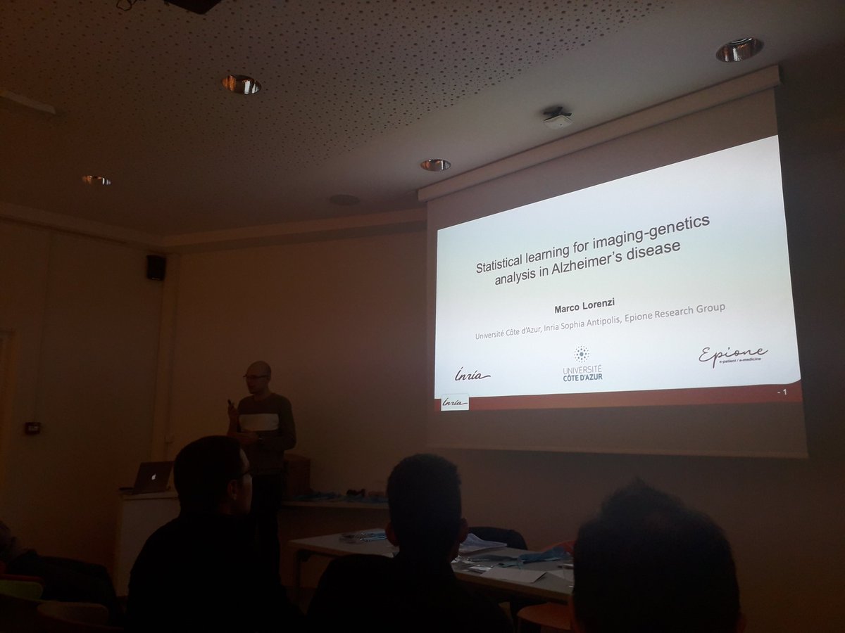 ircaninstitute's tweet photo. We concluded the 3️⃣rd day of the #NiceGenomicsWinterSchool with the presentations of @pedrobeltrao ( #GWAS on human), @pbarbry (#HumanCellAtlas) and Marco Lorenzi (imaging-genetics analysis in #Alzheimer's disease). @emblebi @CNRS_DR20 @inria_sophia. https://t.co/AWqI9RrCpt
