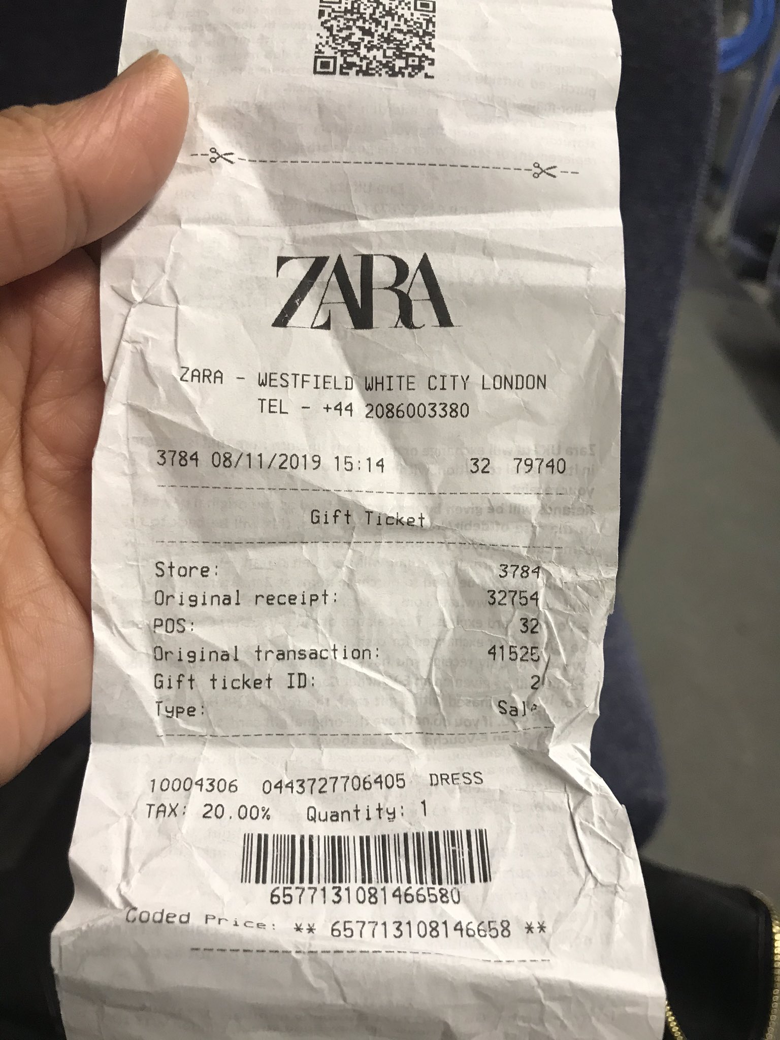 PRETH RAO on X: "@ZARA_Care I have been trying to get a refund for some  clothes I bought on 8/11/19 where your staff at Westfield Shepherds Bush  accidentally gave me a gift