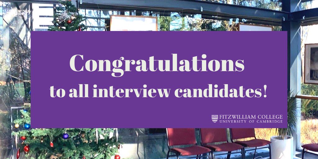 FitzSLO's tweet photo. The 2019 interview round is over! A big congratulations to everyone who came to #interview over the last two weeks, you’ve all been amazing. Now forget about it for a while, and have a wonderful Christmas! #fitzwilliamcollege #applyingtocambridge #cambridgeinterviews https://t.co/dScXsiJAwr