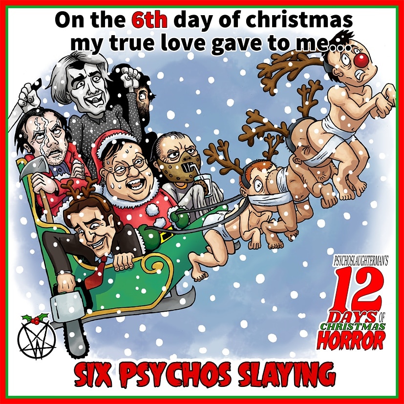 WillAndPsycho's tweet photo. Day 6 #12DaysofChristmasHorror, I really don't think #Hannibal would hang out with these guys but maybe if they keep him supplied with milk and cookies he won't derail the Human Santapede.
#12daysofchristmashorror #12daysofchristmas #horrorart #psycho #santaslays #horror https://t.co/sjrhnEAAGZ