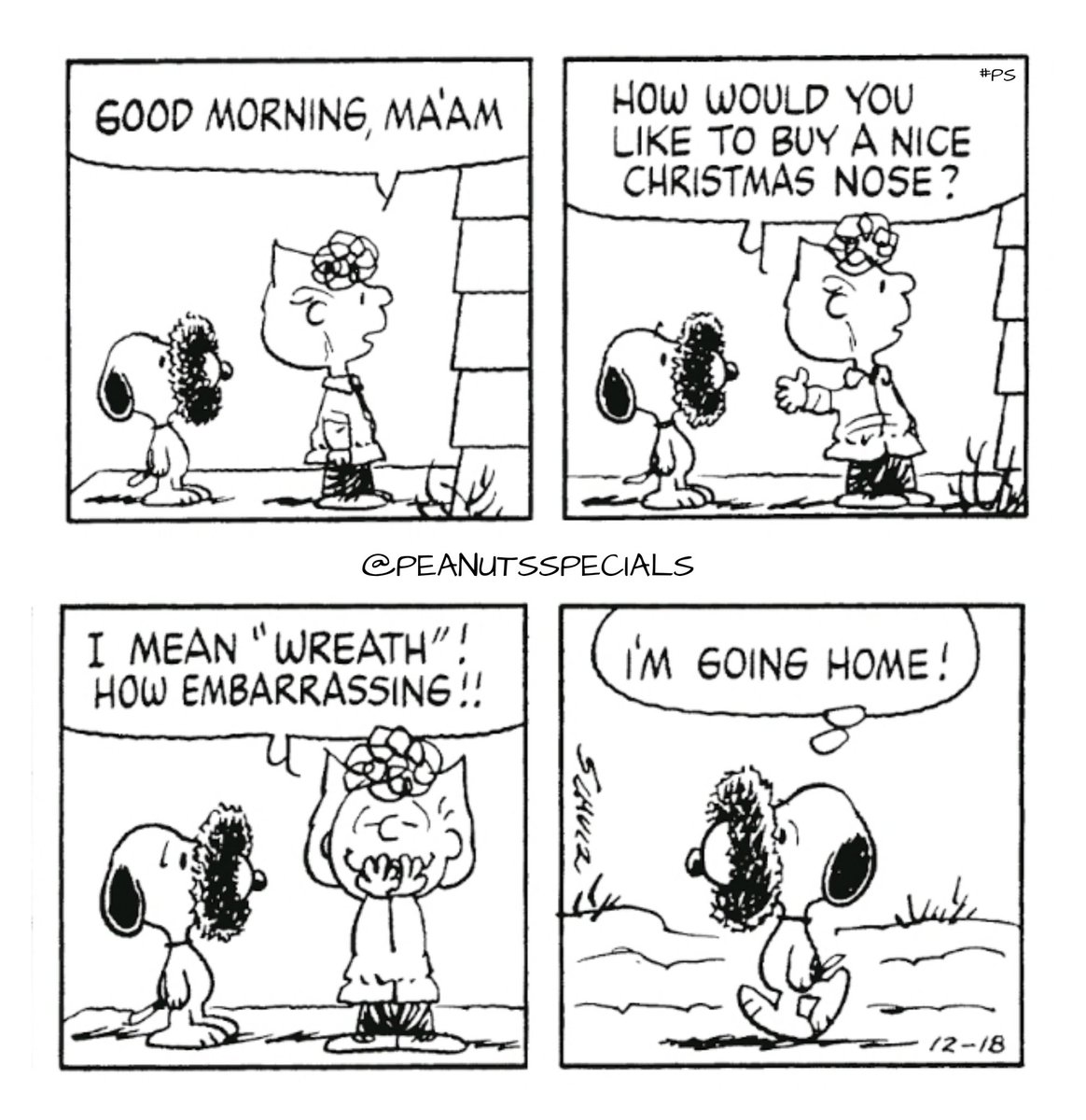 First Appearance: December 18, 1982
#peanutsspecials #ps #pnts #schulz #snoopy #sallybrown #goodmorning #maam #how #would #like #buy #nice #christmasnose #mean #wreath #howembarrassing #goinghome