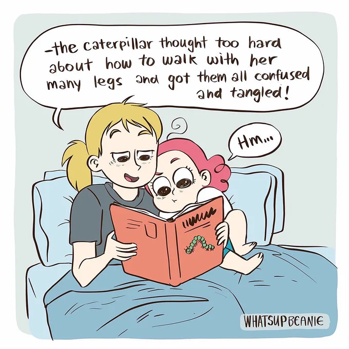 (1/2) As a kid have you  ever ended up overthinking which leg goes first and which arm swings with what leg when walking? Hahaha. I used to overthink frequency of blinking sometimes too 