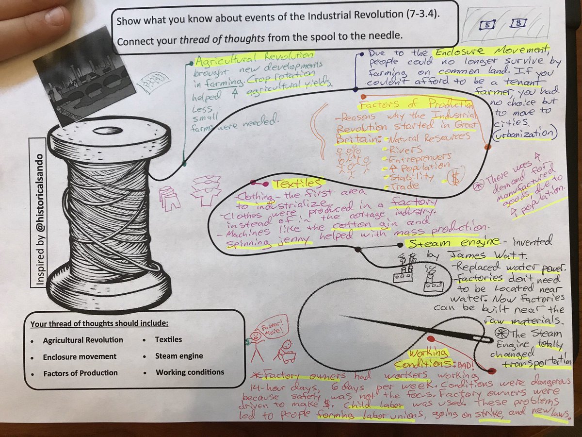 CathleenLacey's tweet photo. Students were able to show what they know through writing out their “thread of thoughts” connecting various topics from our study of the Industrial Revolution. Thank you @historicalsando for inspiring this! #WeWriteEveryday https://t.co/iASuwvo5GQ