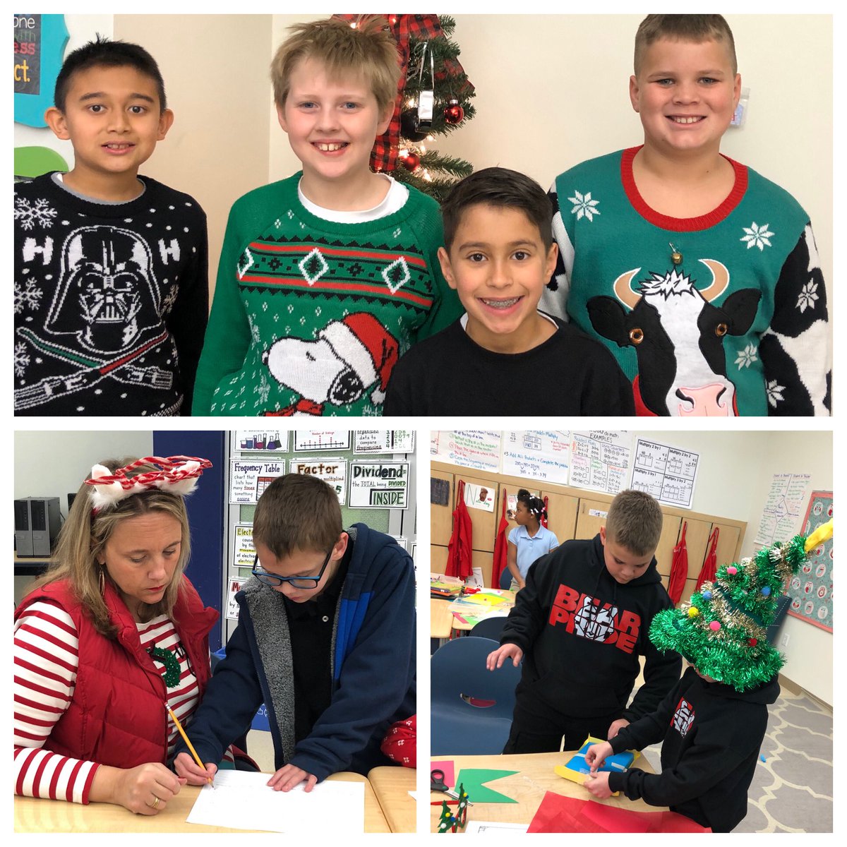 epauley804's tweet photo. Enjoying Ugly Sweater Day in 4th Grade ❤️🐻🖤 #bloomin304 https://t.co/sH95miQgjB