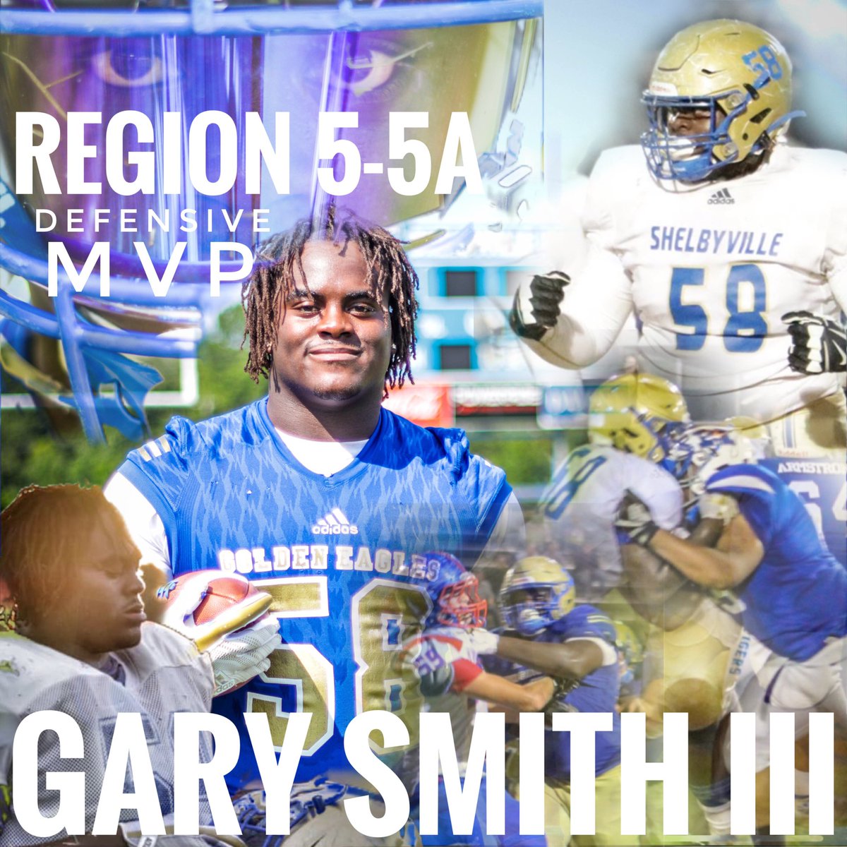ShelbyvilleFB's tweet photo. Congratulations to Gary Smith III for an outstanding season and for being picked Region 5 - 5A Defensive MVP! 

Stay tuned for more picks to share!
GO GOLD🏈GO BLUE https://t.co/AdtaqocWR7