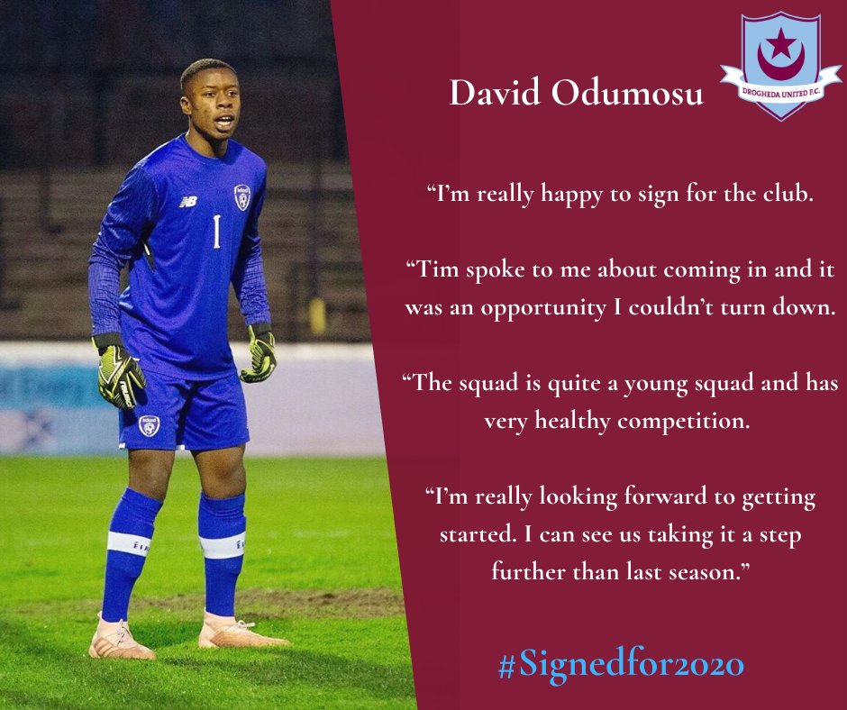 DroghedaUnited's tweet photo. ICYMI: Yesterday we confirmed the signing of goalkeeper David Odumosu from Dundalk.
#SignedFor2020 #United2020 https://t.co/yJHlJAyKMB