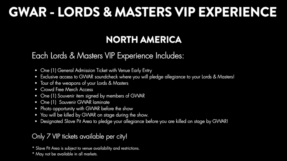 gwar's tweet photo. There are still some VIP tickets left for our dates after Xmas. Go to https://t.co/xAMGalkh40 now before they sell out and we have to hear you whine in the DMs... #GWAR #UseYourCollusionTour #GWARVIP https://t.co/2cRHO7WDz2