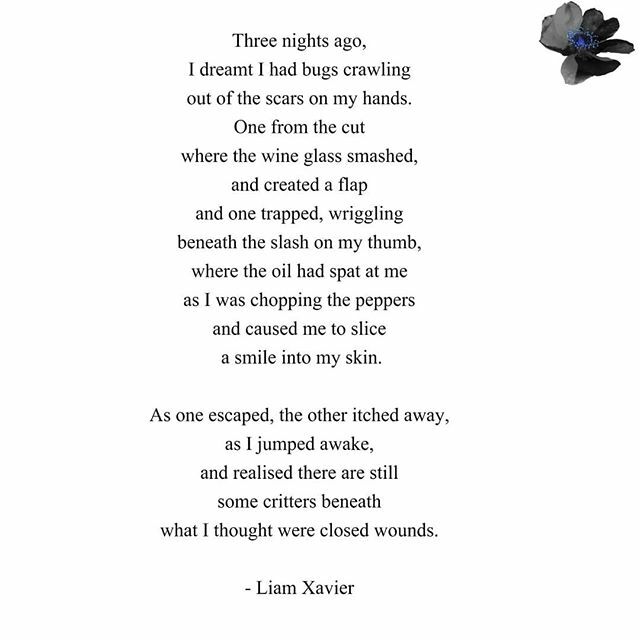 Liamxavier95's tweet image. Closed Wounds.
.
.
.
.
.
.
.
#writingcommunity #silverleafpoetry #realisticstories #poetry #poetsofig #mentalhealth #anxiety #life #therapy #dream #dreamtherapy #liamxavier #love #nightmare #scar #skin #poesia #poem #poet ift.tt/2sKlhpl