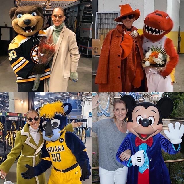 Celine Dion posing with costumed mascots IS the vibe. It IS the energy. It IS the wavelength we must all be on. Accept it. Internalize it. Embrace it.