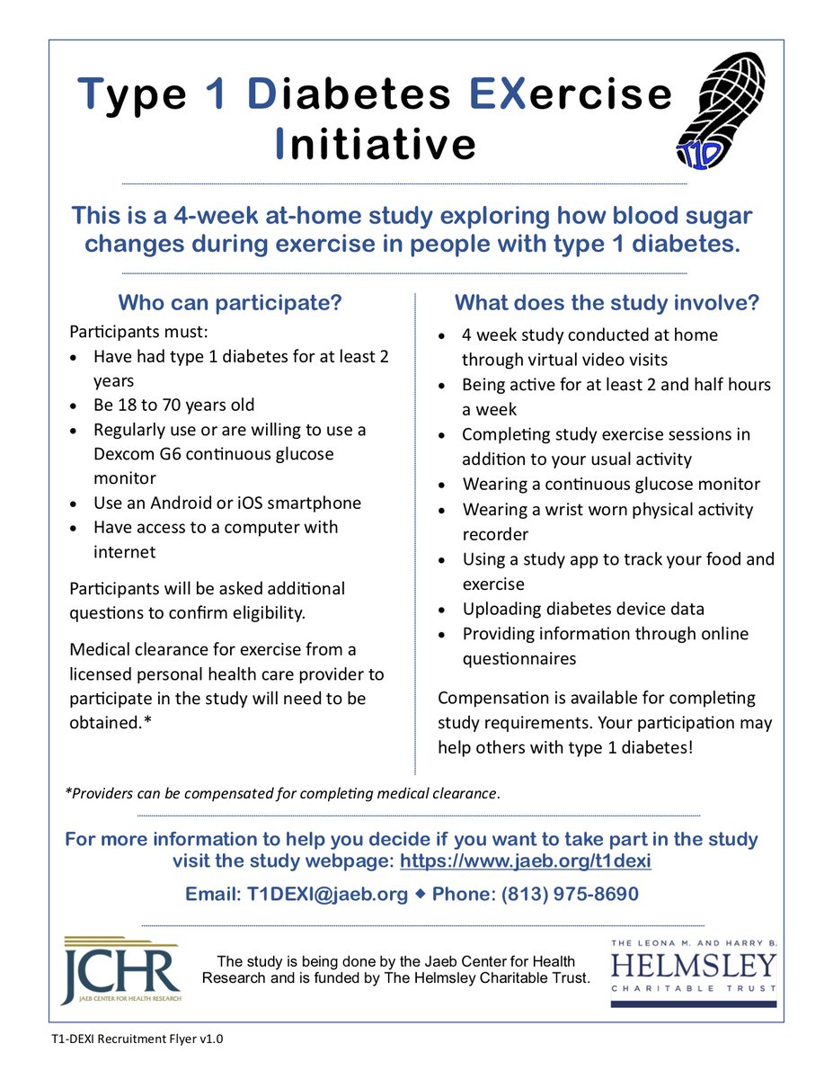 BeyondType1's tweet photo. Adults with #T1D on an insulin pump - check out this at-home study researching exercise in Type 1 diabetes, Compensation available + you'd be supporting really important work that benefits everyone living with Type 1 diabetes. https://t.co/mC8evNOiXQ @HelmsleyTrust https://t.co/DMcQYHviq3