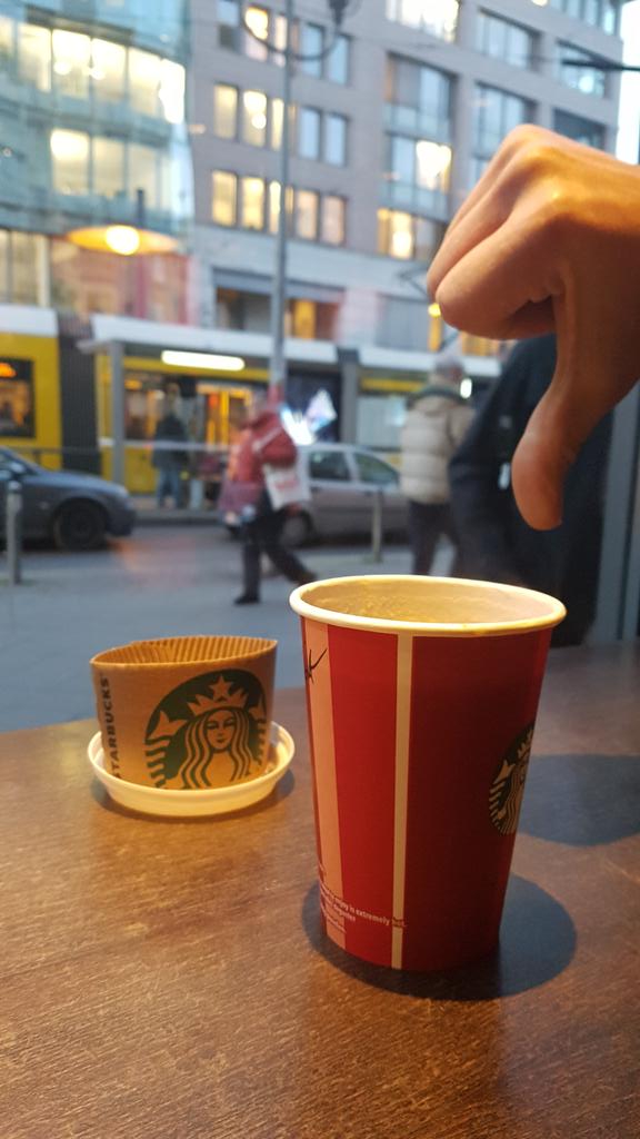 InternetBerlin's tweet photo. Seriously? @Starbucks Only one-way cups and plastic to drink NOT-to-go #wtf #zerowaste https://t.co/MKRKd8gIve