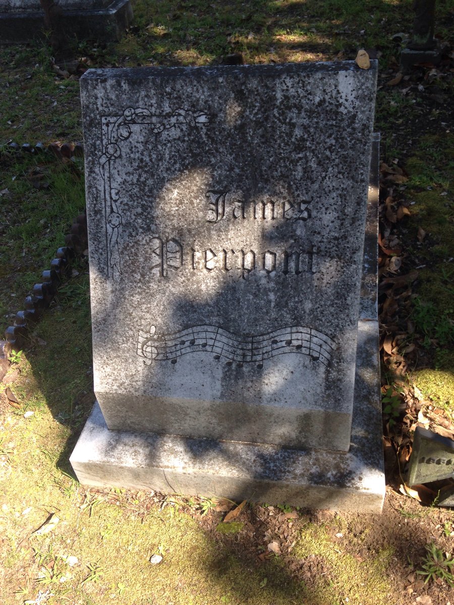 FindaGrave's tweet photo. Any music readers recognize the Christmas tune on this grave marker? Pierpont originally wrote this song for Thanksgiving. It was also the first song broadcast from space, part of a holiday prank by the crew of Gemini 6A. Pierpont's page: https://t.co/HtObAvhs8T pc: althean https://t.co/bekHjVdG8Y